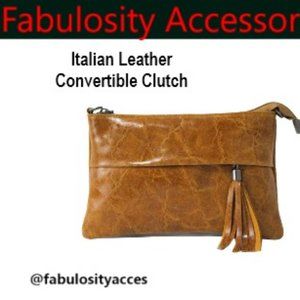 Adorable  Italian leather Convertible Clutch in Cognac Brown